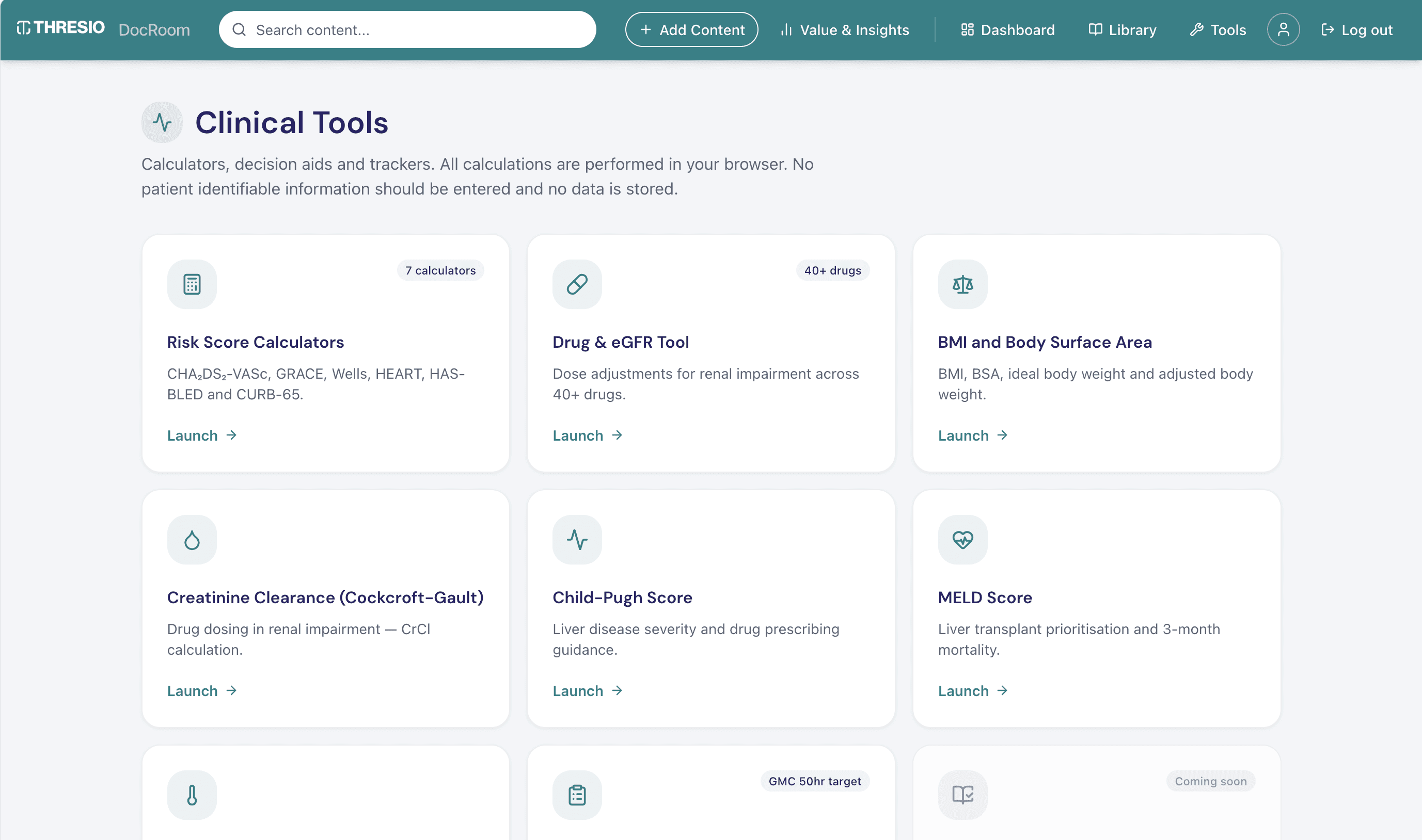 THRESIO For Clinicians clinical tools view